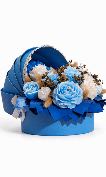 Baby Blue Bloom Candle Arrangement