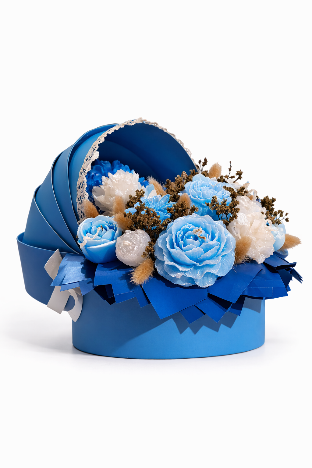 Baby Blue Bloom Candle Arrangement